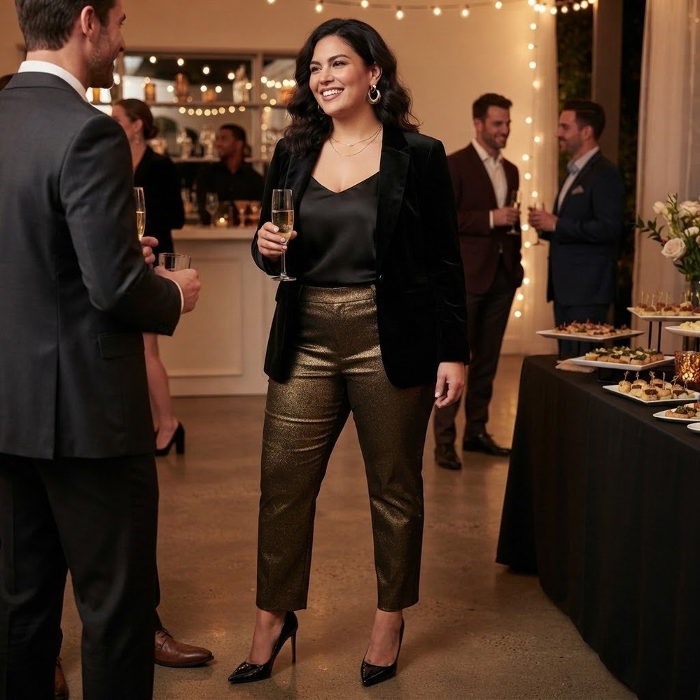 White House Black Market The Slim Ankle Pants Gold Metallic Women Size 16 Party